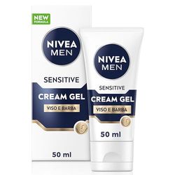 NIVEA MEN Sensitive Viso e Barba Cream Gel 50 ml, Crema viso uomo per un sollievo immediato dalle irritazioni e 24h d'idratazione, Crema viso idratante e crema da barba 2 in 1 per pelli sensibili