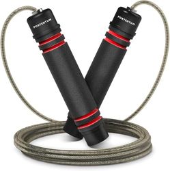 PORTENTUM Sport springtouw, verstelbaar springtouw voor kinderen en volwassenen, kogellagers van staal, antislip handgrepen van schuim, staalkabel voor fitness, crossfit, sport, boksen, 2,8 m