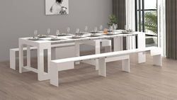 Dmora Torquato Bench, Set of 2 Dining Table Seats, Extendible Benches, 290 x 25 x 45 cm, Glossy White