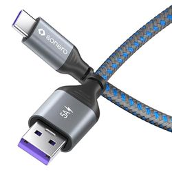Sonero® USB-C naar USB-A oplaadkabel, mobiele telefoon oplaadkabel, snellaadkabel USB C, USB kabel type C, USB 2.0, 5V/5A, grijs/blauw, 1,00m