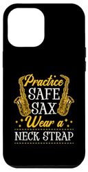 Carcasa para iPhone 13 Pro Max Practica un saxofón seguro con una correa para el cuello