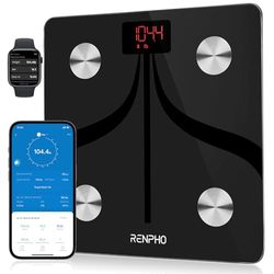 RENPHO Bilancia Bluetooth per Grasso Corporeo, Bilancia Digitale Intelligente IMC Bilancia Pesapersone Bagno Analisi Composizione Corporea con App, 280 x 280 mm, Ricarica USB