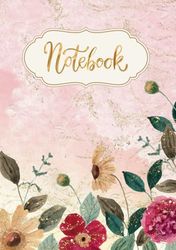 Lined Notebook: A5 Vintage Flower Cover | Medium Aesthetic Journal | 98 pages | Note Taking for Students | College Ruled