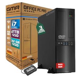 GMR Ultra Slim i7 Office PC - Business Office Computer | 3 anni di garanzia | 32 GB di RAM | 2000 GB SSD | DVD±RW | USB 3 | Windows 11 Prof | Bluetooth WiFi