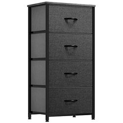 YITAHOME Cassettiera in tessuto con 4 cassetti,Struttura in Metallo, Cassettiera Salvaspazio Camera da Letto,grigio nero