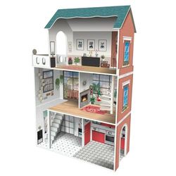 DEQUBE - Casa delle bambole a 3 piani, design quartiere Soho-legno, include 8 mobili, dimensioni 120 x 33 x 75 cm (913D00181)