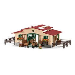 schleich FARM WORLD 42195 — Set de Establo de , 96 Piezas — Incluye Figura de Jinete, 2 Caballos y Accesorios para la Granja de Juguete — Juguetes para Niños de 3 Años o Más