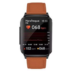 Knauermann Pro 2 Plus (2023) zwart - gezondheidshorloge smartwatch - Osram sensoren - borstkorf ECG + HRV-functie - BT Bluetooth - slaapapneu - bloeddruk - leren vezelband bruin, 14-25, zwart,