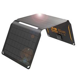 FlexSolar Cargador de Panel Solar Portátil 15W (5.5V/2.8A MAX), Paneles solares Impermeables IP67 Plegables con Puerto USB Compatible con iPhone XS/X/8/7, iPad, Samsung para Exteriores