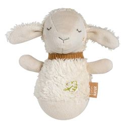 Fehn Mini listado Oveja Natur, Divertido Juguete de motricidad Fabricado en algodón orgánico (ecológico), Juguete para bebés para agarrar, Tocar, Sentir y Dar codazos, a Partir de 0 Meses