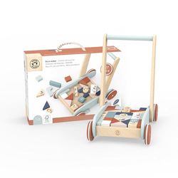 Speedy Monkey SP1005 Loopwagen met bouwstenen en remsysteem voor meer veiligheid, 34,9 x 24,9 x 40 cm, kleurrijk, houten speelgoed voor kinderen, liefdevolle details, leuk cadeau-idee