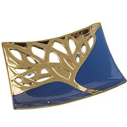 DRW Keramisch centrum in blauw en goud, 28 x 22 x 6 cm