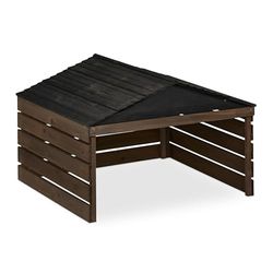 Relaxdays Robot Lawnmower Garage, Wood, HWD: 52.5 x 79 x 74 cm, Gable Roof, Mower Shelter, Garden Storage, Brown/Black