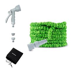 InnovaGoods® Manguera jardin extensible 15m con pistola de 7 chorros, manguera extensible con bolsa de Transporte, adaptadores 1/2" y 3/4", resistente y duradera, Ideal para riego jardín y limpieza