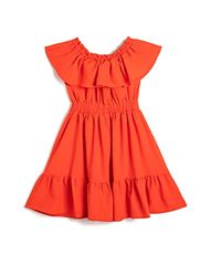 Koton Girls's Midi Ruffle Shoulder Off Diered Jurk, rood (411), 7-8 jaar