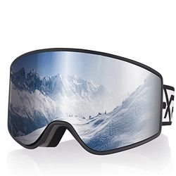 EXP VISION Ouder-kind skibrillenset, anti-condens sneeuwbril, 100% UV-bescherming, OTG snowboardbril voor heren, dames, jeugd, kinderen (skibril voor volwassene - zilver)