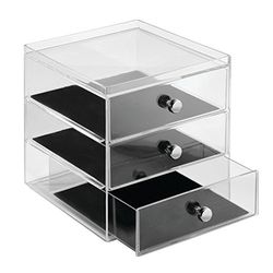 iDesign Clarity Jewelry Organizador de jóias | Caixa de jóias com 3 gavetas para relógios, colares, anéis, etc. | Organizador de jóias anti-riscos, plástico transparente
