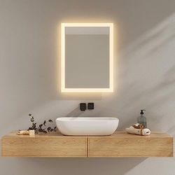 EMKE Badkamerspiegel met verlichting, 45 x 60 cm, 3000 K/6500 K, mistspiegel met tuimelschakelaar, IP44, economische wandspiegel