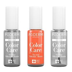 PODERM - LOT 3 PRODUITS | SOIN VERNIS PROFESSIONNEL COMPLET | Base Coat + Top Coat + Vernis Mangue TEA TREE | Prévention & Traitement des Ongles Jaunes/Abîmés | SOIGNE & COLORE | Swiss Made