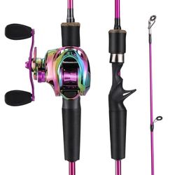 Sougayilang Baitcaster Combo Canne à pêche 2 pièces et Moulinet Violet avec Moulinet pour Eau Douce 1,8 m avec Moulinet à Gauche