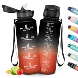 HoneyHolly Botella Agua 1,5 Litro, Botella Agua Gimnasio sin BPA con Marcador de Tiempo, Plastico Cantimplora Deportiva Motivacional, con Pajita, Cantimplora para Gimnasio, Colegio, Bicicleta
