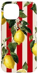 Red Stripes Vertical Lines Lemon Fruit Cute Aesthetic Girly Case for iPhone 15