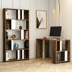 Dmora - Bureau Mirach, Pupitre Polyvalent, Table de Bureau pour PC, Plan de Travail, 120x60h75 cm, Noyer et Blanc