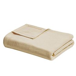 Madison Park Tecido de cesta de fio fresco manta de algodão de luxo macia e aconchegante para cama, sofá, amarelo, casamento