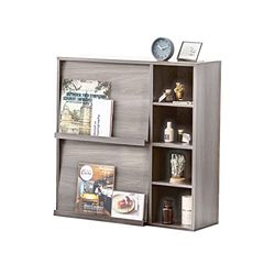 Iris Ohyama, Meuble, Étagère, Bibliothèque de Rangement, avec 2 Portes rabattables et 4 Compartiments, Modulable, Bureau, Chambre, Salon, Salle à Manger - Flap Rack FR-F2-Chêne Gris