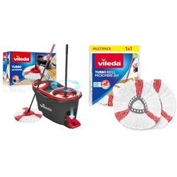 Vileda Turbo Mop Easy Wring & Clean con secchio a pedale, manico telescopico da 85-130 cm 2in1 Fiocco Ricambio, Confezione da 2, Adatto ai Sistemi Turbo e Turbo Smart