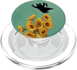 Vintage Sunflower Black Cat PopSockets PopGrip para MagSafe