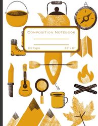 Composition Notebook | Orange Camping Theme Wilderness: 8 1/2" x 11" lined pages 110 Pages