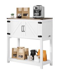VEVOR Coffee Bar Cabinet, 31.5 x 13.8 x 34.6 in Farmhouse Coffee Bar Cabinet with 3-Tier Storage, Table with Magnet Doors, Farmhouse Sideboard Buffet for Living Room, Entryway