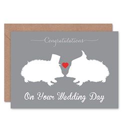 Wee Blue Coo Wedding Day Animal Silhouette Love Hedgehog Heart Gift Sealed Greeting Card Plus Envelope Blank inside
