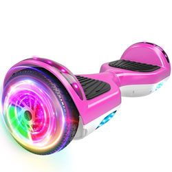 SISIGAD Hoverboard, gyropod, 6,5 pouces, hoverboard met bluetooth, ledverlichting, roze huid en bas, wit
