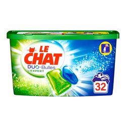 Le Chat L'Expert Duo-Bulles – 32 Lavages (32 doses) – Lessive en Capsules – Lessive Blanc et Couleurs