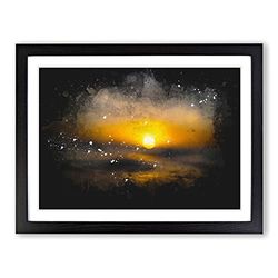 Sunset In Honolulu Hawaii Paint Splash Modern Art Framed Wall Art Print, Ready to Hang Picture for Living Room Bedroom Home Office Décor, Black A3 (46 x 34 cm)