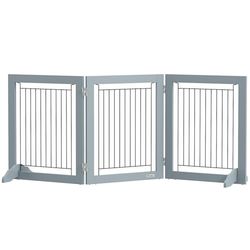 PawHut Freestanding Dog Cate, Foldable Wooden Pet Gate with - 61cm Tall, for Stairways, Doorways, Hallways, Small Dogs - Grey