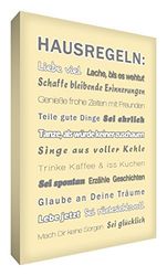 Little Helper HR2436-20G Feel Good Art wandversiering canvas in moderne typografische stijl huisregels, 91 x 60 cm, crème