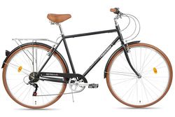 FabricBike Southken - Bicicleta Paseo Clásica 28", Bicicleta Retro, 7V, Portabultos, Manillar y Sillín Ajustable. (Southken Matte Black, M-54cm)