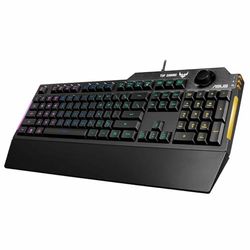 ASUS TUF Gaming K1 - Teclado RGB con Control de Volumen (Resistencia a Salpicaduras, Barra de luz Lateral y Armoury Crate) Negro - QWERTY español