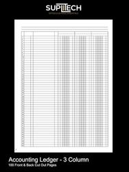 Accounting Ledger - 3 Column: 200 (100 Front and Back) 8.5" x 11" White Pages with Black Lines