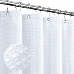 Gibelle Rideau de Douche Blanc à Armure gaufrée en Tissu texturé pour Salle de Bain – Tissu Doux et de Luxe d'hôtel et Spa – Imperméable – Lavable en Machine – 183 x 183 cm – Blanc
