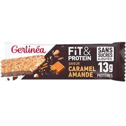 Gerlinéa Fit&Protein - Barre Protéinée saveur Caramel Amandes - Sans Sucres Ajoutés - Protéines Après le Sport - 1 barre