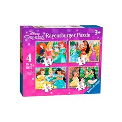 Ravensburger - Puzzle Principesse Disney, Collezione 4 in a Box, Idea Regalo per Bambini 3+ Anni, Gioco Educativo e Stimolante, 4 Puzzle 12-16-20-24 Pezzi, 70x50 cm