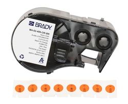 Brady Nylon Cloth Pre-Sized Labels for Label Printer BMP41/BMP51/BMP53/M511-240 Self Adhesive Printer Labels - Waterproof Tape Printer Labels - Black on Orange (9.53mm ⌀) - M4-82-499-OR-BK