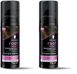 Schwarzkopf Root Retouch, Vegan, Temporary Dye Instant Brunette Hair Root Concealer, Grey Coverage, 40 Applications, 1 Wash, Dark Brown, 120ml, (Pack of 2)
