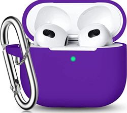 Fodralskydd kompatibelt med Airpods 3, silikonfodral för Airpods 3rd, stötdämpande skyddsfodral för Airpods 3rd Generation med nyckelring, lila