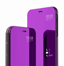 MLOTECH Compatibel met Oppo Find x3 Lite Hoesje + Screenprotector van gehard glas, Flip Clear View, Transparant, spiegel, Standing Cover, 360° hoes, Schokbestendig, Smart Cover Bumper, violet