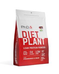 PhD Nutrition Diet Plant Poudre de protéines vegan 500g, Fraise crème, Poudre de protéines High Protein avec 20g de protéines par portion, Avec CLA et L-Carnitine